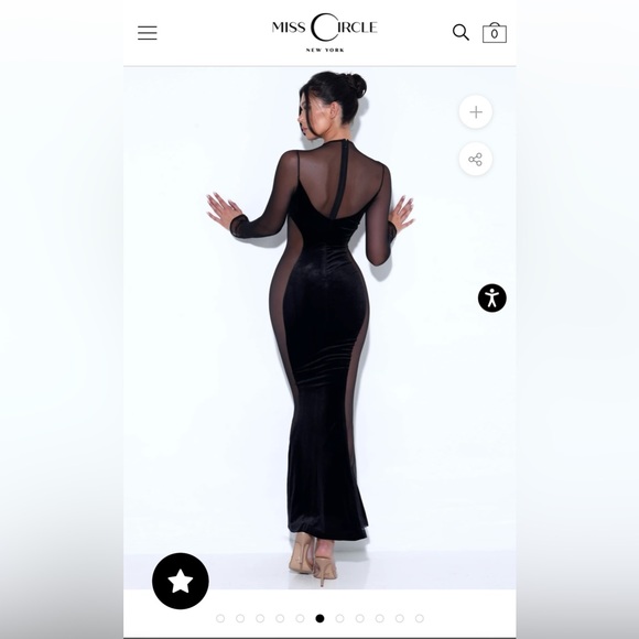 NWT Miss Circle Black velvet mesh long sleeve gown. - Picture 5 of 6